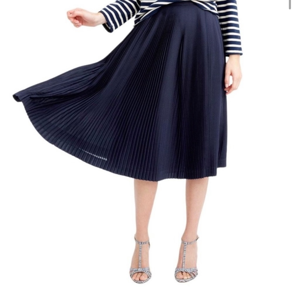 J. Crew Navy Blue Pleated Fully Lined Classic Preppy Midi Skirt Women’s Size 6